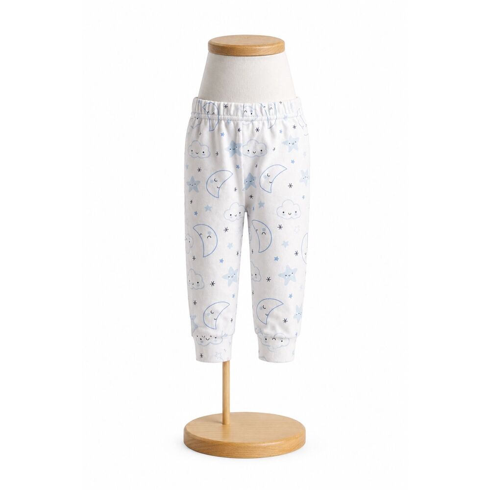 Baby Views Moon & Cloud Print Jogger Pants 3-6 Months Blue & White Baby Leggings